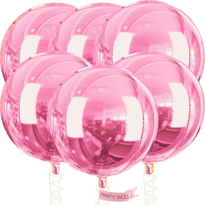 PartyWoo Pearl Pink Large Round Giant 4D Jumbo Foil Balloons 6pcs 32 Inch | 32 by PartyWoo