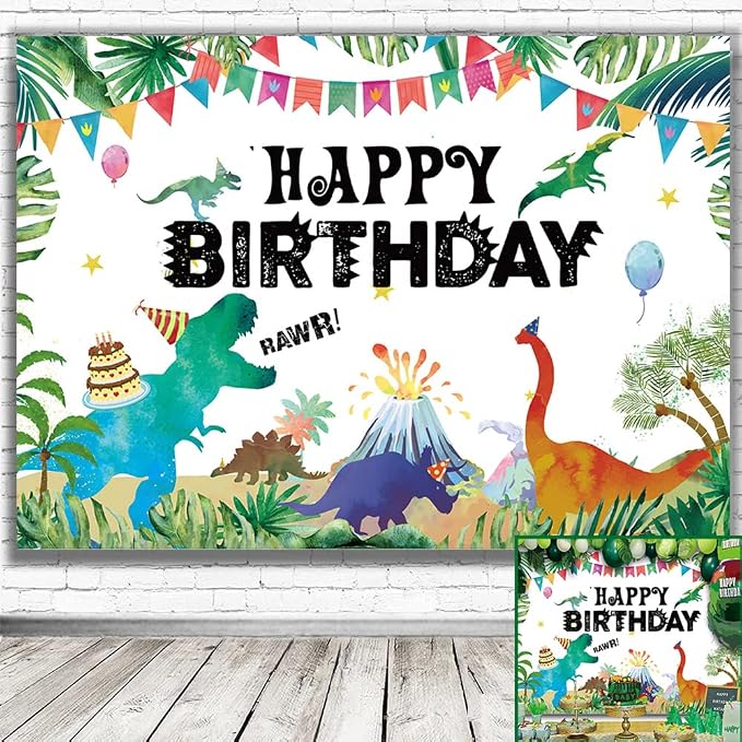 Illiyot Funny Dinosaur Birthday Backdrop 6x3.5ft, Watercolor Dinosaur Party - Image 6