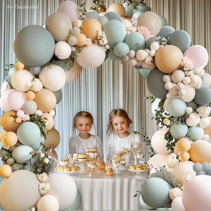 Dusty Green Pink White Balloons Arch Kit, Double Stuffed, Party. | Pastel - Image 5