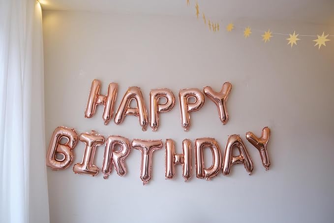 Rose Gold Happy Birthday Balloon Banner, 16 Inch Foil Mylar Happy Birthday - Image 8