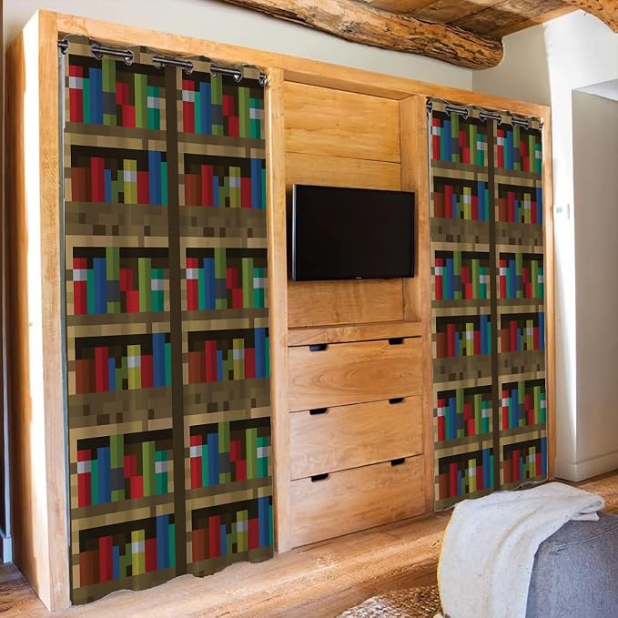 Pixelated Bookshelf Doorway Curtain, Educational Bookcase Pixel Art Video Game - Image 4