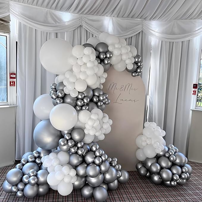 Voircoloria 90pcs Metallic Silver Balloons Arch Kit, 18 12 10 5 Inch | - Image 4