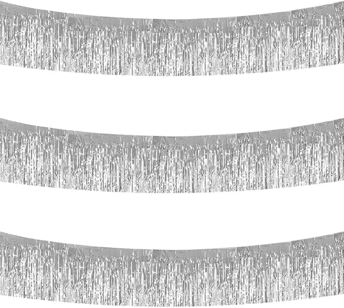 BEISHIDA Silver Fringe Garland Banner 3Pack 30ft Wall Tinsel Foil Streamers | by Beishida