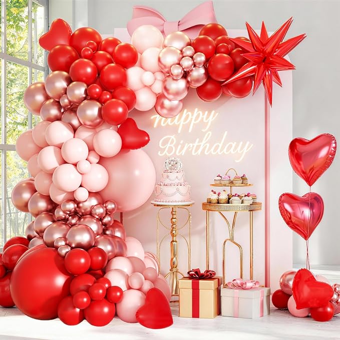 KARLURE Pink Red Rose Gold Balloon Arch Kit Garland by KARLURE