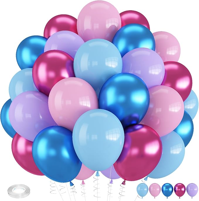 Pink and Blue Balloons, 12 Inch Macaron and Metallic Blue Pink Party Balloons by Froova
