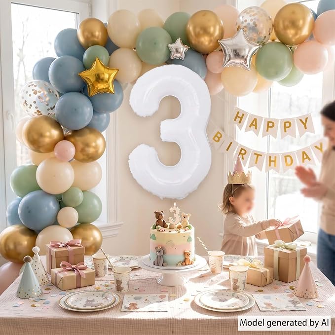 White Number 3 Balloon 40 Inch, Large Foil Mylar Three Balloon - Image 7
