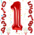 Red 1 Balloon Number for 1st Girls Birthday, 40 Inch Number Foil Balloons 0-9 by Isndare