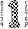 Checkered Number 1 Balloons 40 Inch Giant Race Car Checkered 1 Balloons by LHOAVWE