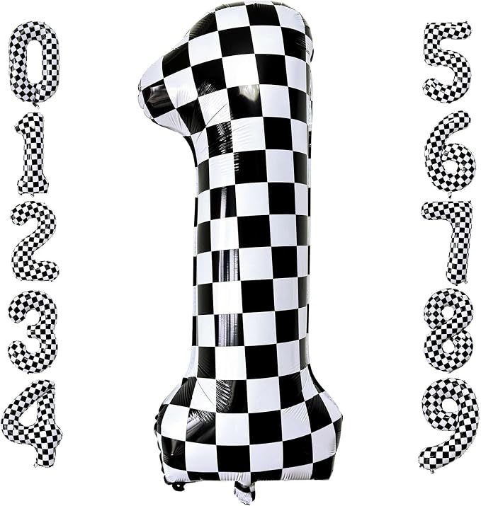 Checkered Number 1 Balloons 40 Inch Giant Race Car Checkered 1 Balloons by LHOAVWE