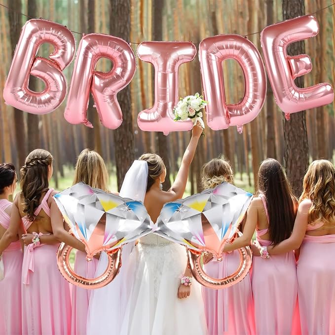 Bride Balloons with 2 Ring Foil Balloons, Rose Gold | Bride letter balloons - Image 4