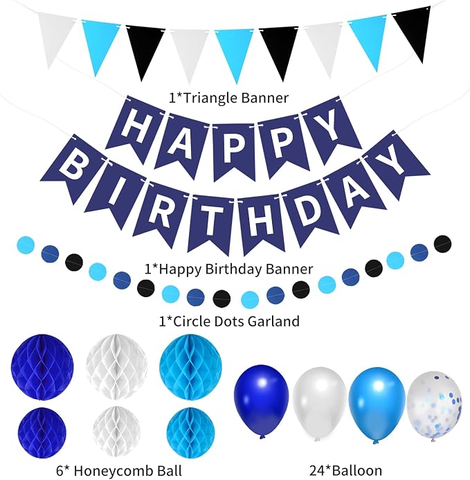 33 Packs Birthday Party Decorations, Happy Birthday Hanging Banner Circle Dot - Image 4