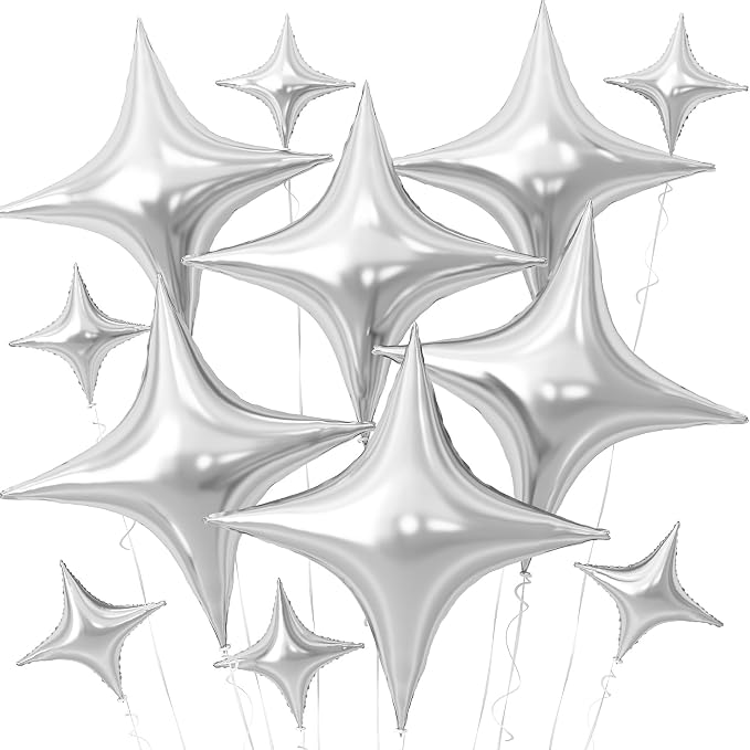 Silver Star Balloons, 26Inch and 10Inch Silver Quadrangle Helium Polyester Film by Adorely