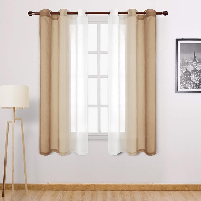 DWCN Taupe Faux Linen Ombre Sheer Curtains by DWCN