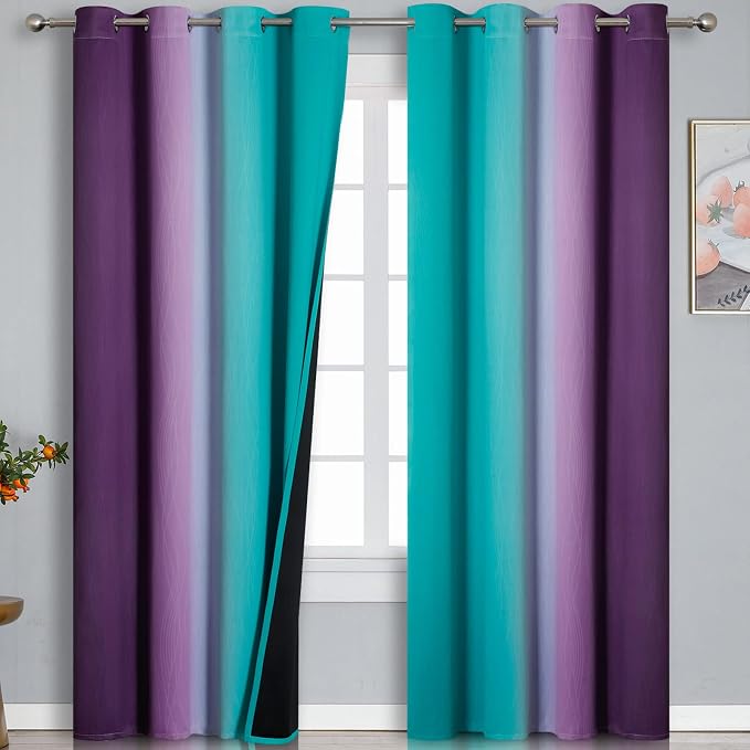 Ombre Purple Blackout Curtains 96 Inches Long, Teal Curtains by ESTELARTEXTILER