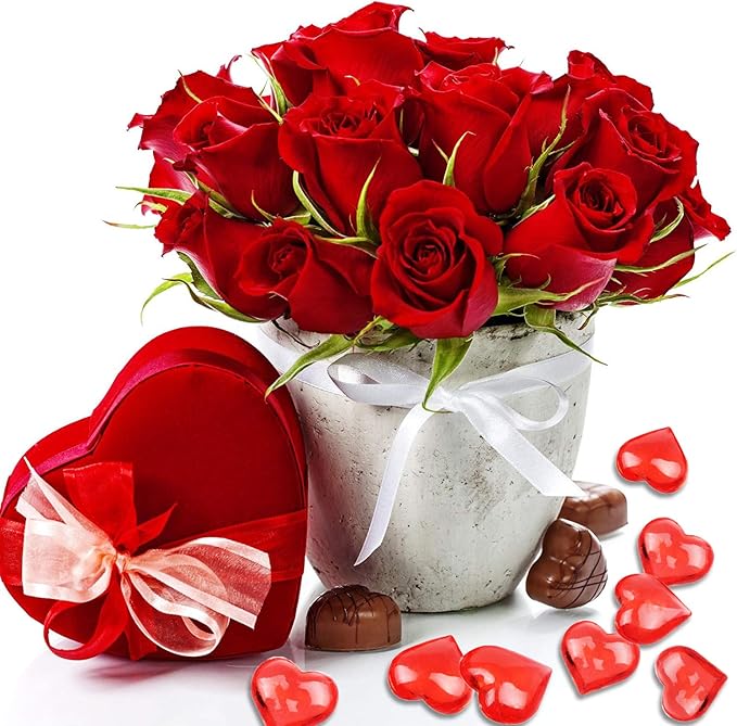 220 Pieces Red Acrylic Heart Flat Back Heart Gems for Valentine's Day Decorations, Vase Filler, Table Scatter Decoration, Wedding Decorations,Home Decorations(Bright Red, 1 LB)