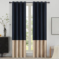 Navy Beige Velvet Blackout Curtains Luxury Decor 84 inches, Color Block | by ModernShinyVelvetCurtains