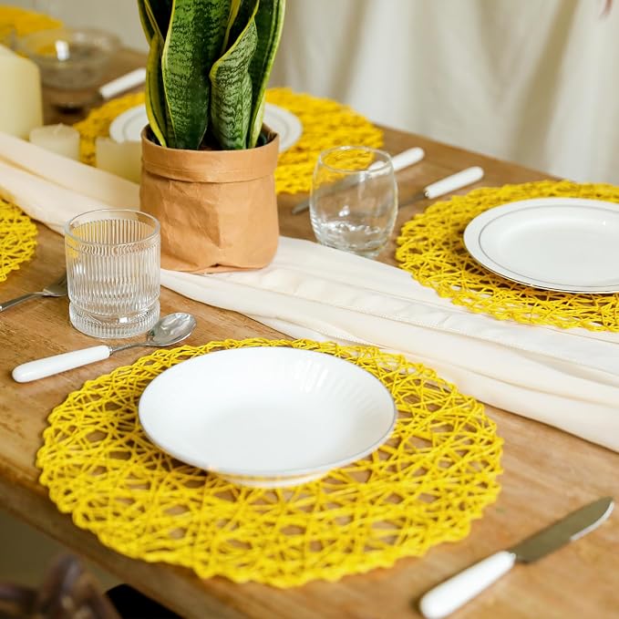 AHHFSMEI Paper Braided Round Placemats Set of 12 Natural Non-Slip Heat - Image 5