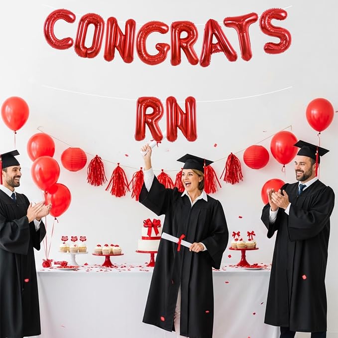 TONIFUL 2026 Nurse Graduation Decorations Red Congrats RN 2026 Balloons 16 Inch - Image 4