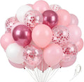 Pink White Balloons 60Pcs 12 Inch Pink Confetti Latex Balloon by Kelfuoya