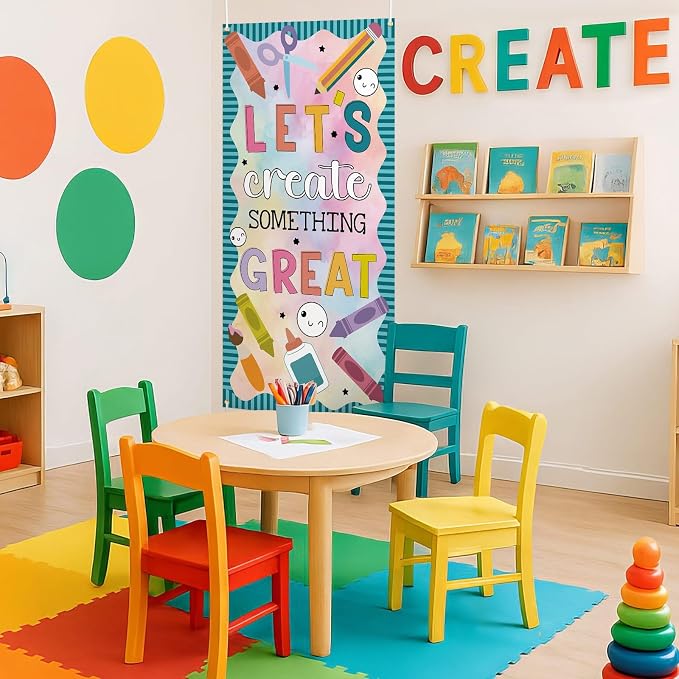 HunnmingRe Let's Create Something Great Banner Door Decor Back to School Party - Image 5