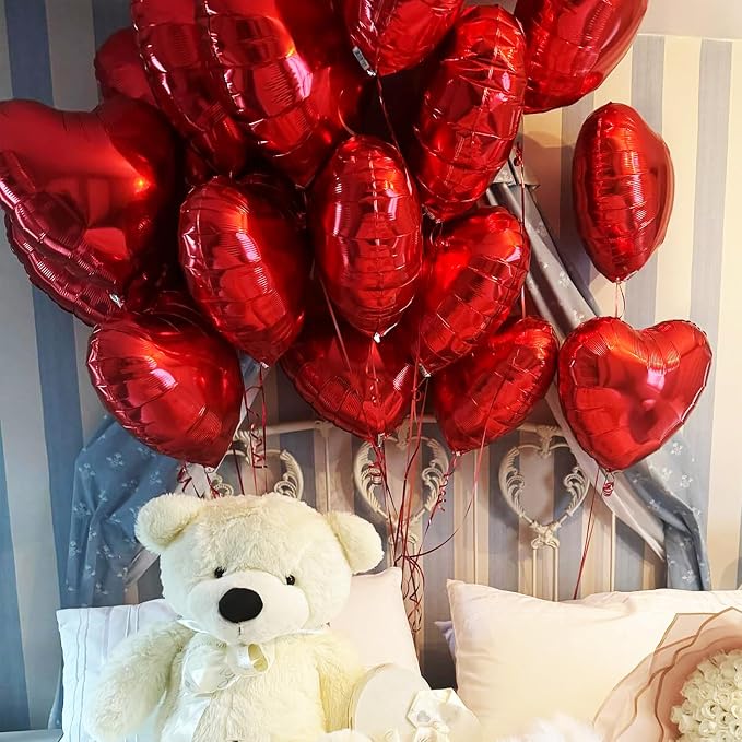 Red Heart Balloons, 18 Inch Metallic Red Foil Balloon Helium 10Pcs Large Ruby - Image 8