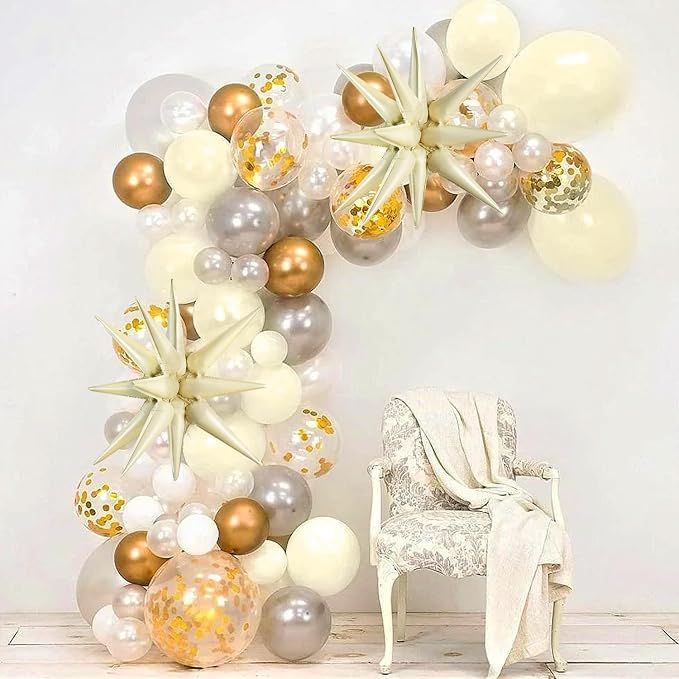 TONIFUL 4 Pcs Explosion Star Balloons Cream White Foil Balloon Party Decor | 22 - Image 4