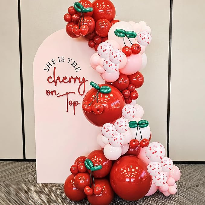 Cherry Balloons, 12 Inch Red and Pink Balloons Cherry on Top Balloon Pastel - Image 5