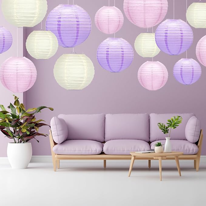 15 Pcs Pink Purple White Paper Lanterns, baby showers, bridal showers, weddings - Image 3