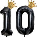 Black 10 Balloon Number with Gold Crown Balloons 40 inch 10 Birthday Balloon by Unknown