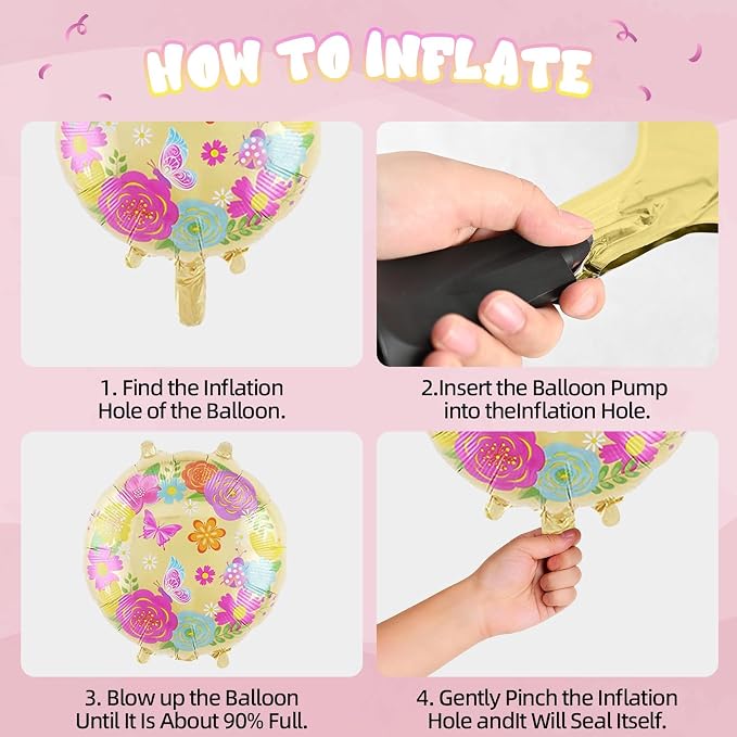 Flower Balloons, 12 Inch Pink Yellow White Daisy Printed Balloon, Butterfly - Image 3