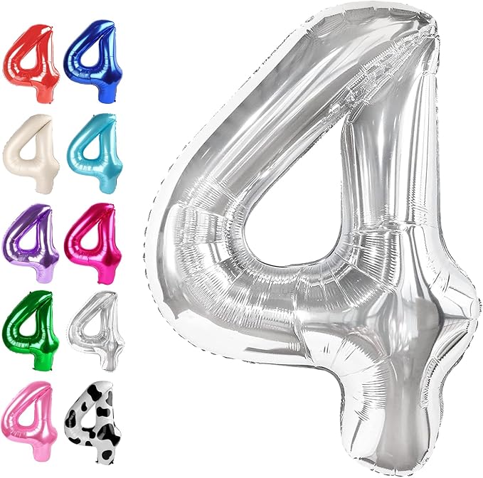 Silver Number 4 Balloon 40 inch, Balloon numbers party supplies, deco photo by Upgesy