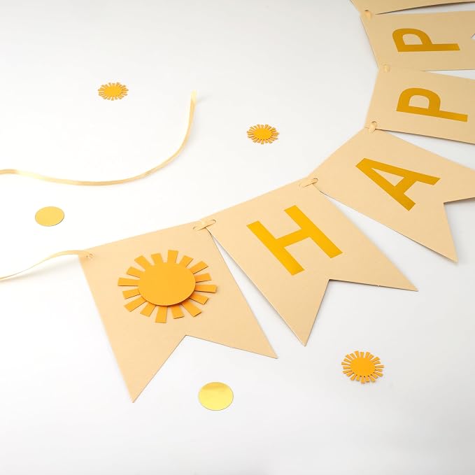 Sunshine Birthday Banner, Pre-Strung Yellow and Gold Design - Image 4