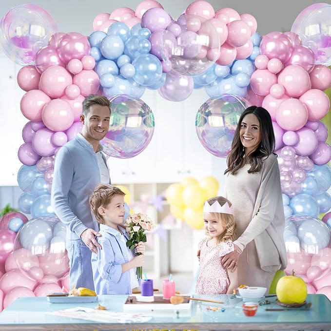 HILAVO Pink Blue Purple Balloons Arch Kit Iridesent Balloons Clear Balloon - Image 8