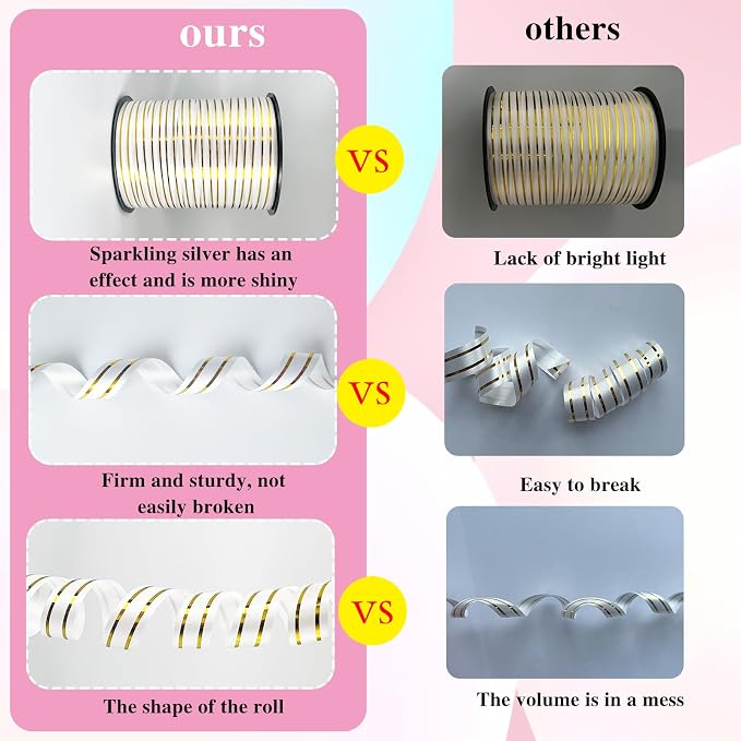 219 Yards Ribbon-White Gold Rimmed Balloon Curling Ribbons Balloon String - Image 3