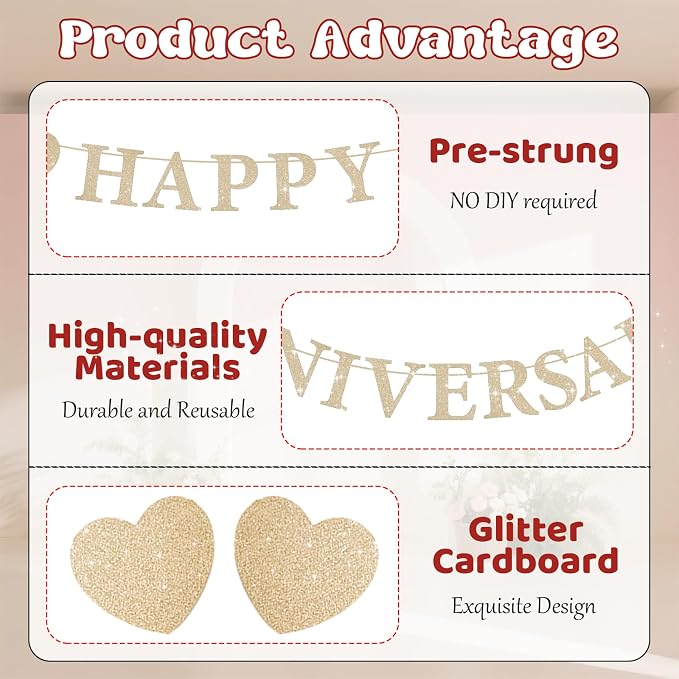 Pre-Strung Wedding Anniversary Decorations Romantic, Couples Shower Decorations - Image 3