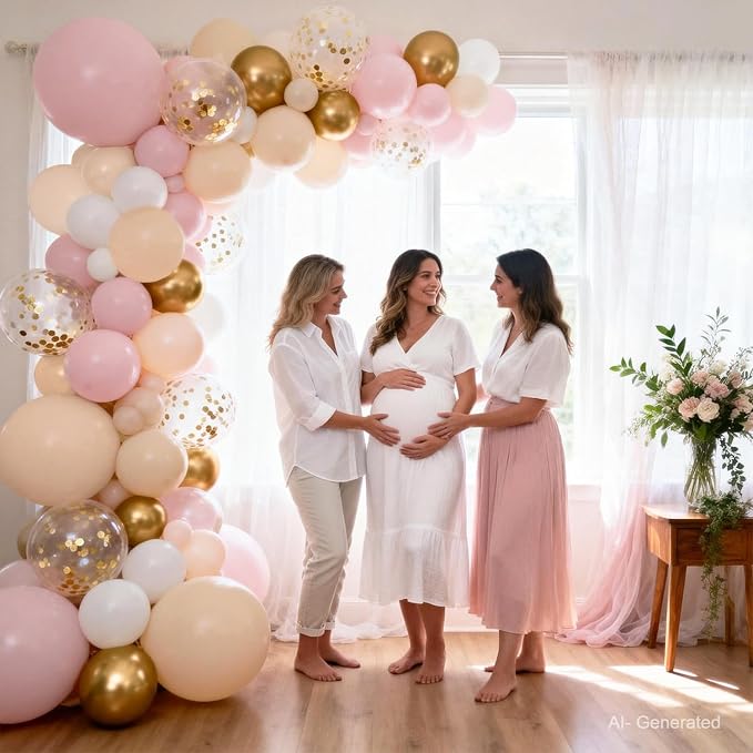 Pink and Gold Balloon Arch Kit, Nude White Confetti, Party Decor | Light Pink - Image 6