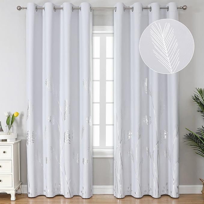 Greyish White Thermal Insulted Curtains 96 Inches Long Room Darkening Light by ESTELARTEXTILER