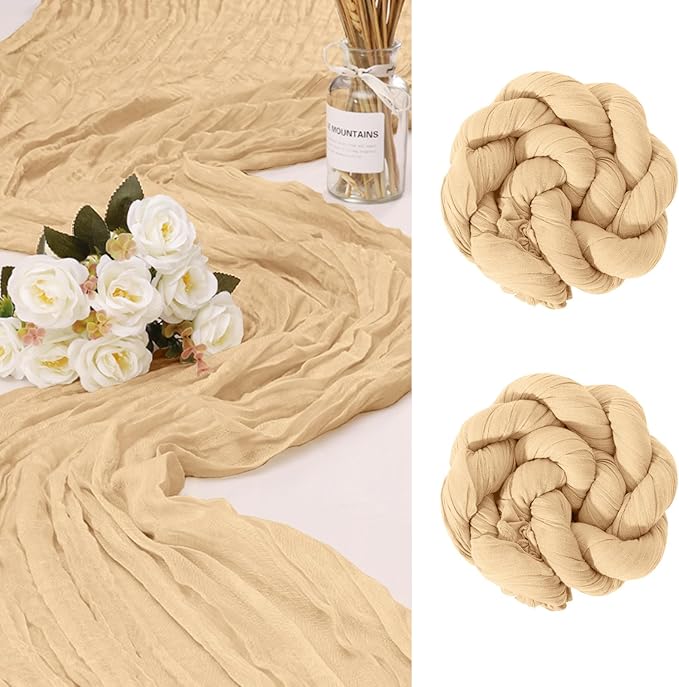 2 Pack Cheesecloth Table Runner 10Ft Christmas Gauze Boho Table Runners for Wedding Decor Bridal Shower Decorations Baby Shower Party(35" x 120")