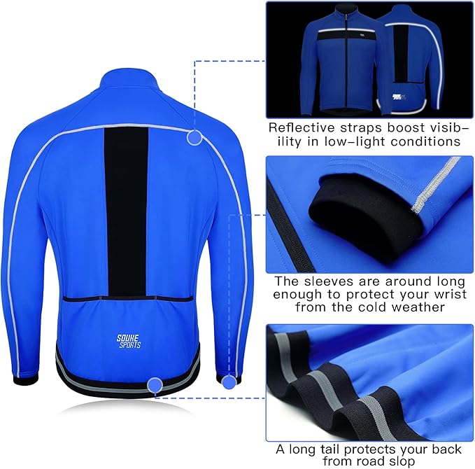 Souke Sports Men's Winter Cycling Jacket, Windproof Water Resistant Thermal Windbreaker