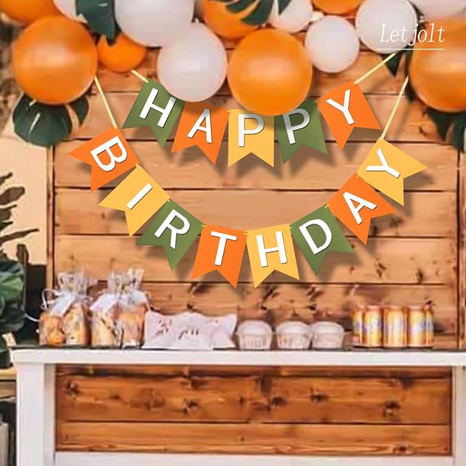 Letjolt Orange Happy Birthday Banner Handmade Boho Theme 13pcs | Birthday Party - Image 6