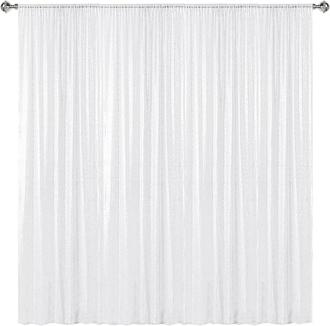 Sugargirl White Sequin Backdrop Curtain 8FTx8FT Glitter White Background Drapes by Sugargirl