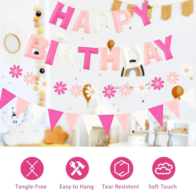 CANREVEL 3 PCS Pre-Strung 3D Happy Birthday Banner Decorations, Happy Birthday - Image 4