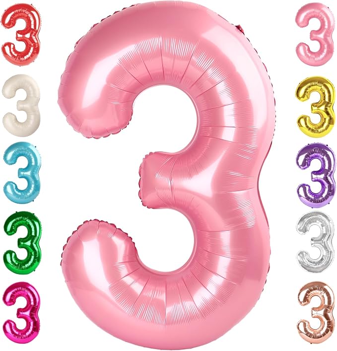 3 Balloon Numbers Birthday Decorations, 40In Pearl Pink Balloons by Mluchee