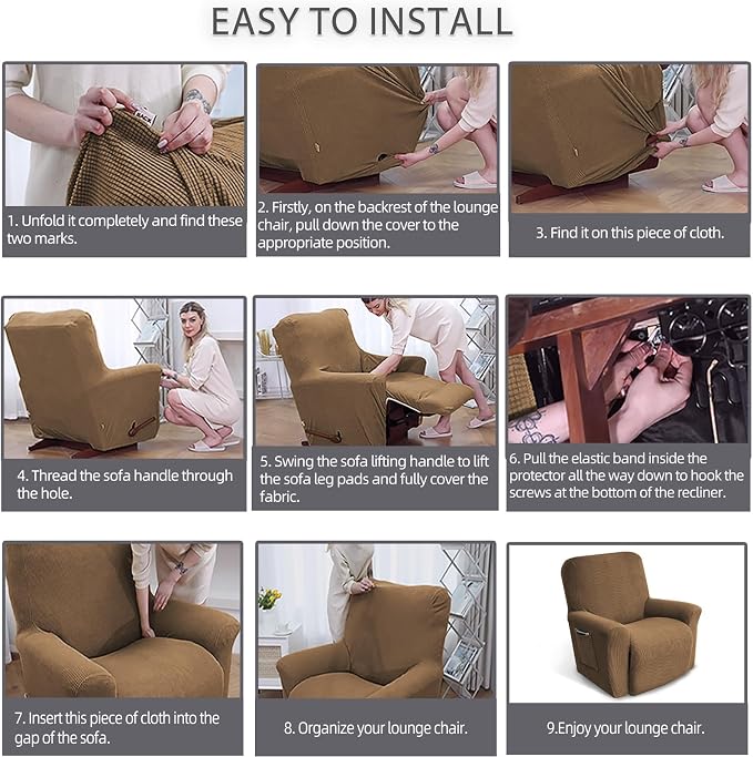 Recliner Chair Covers, 1-Piece Lazy Boy Recliner Covers, Camel | Washable - Image 5