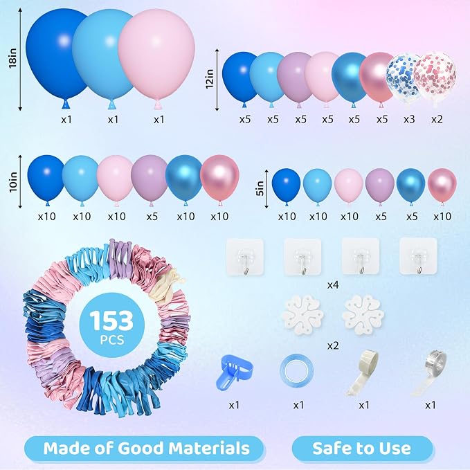 Amandir 153pcs Pink and Blue Balloon Arch Garland Kit Different Sizes | 18 12 - Image 3