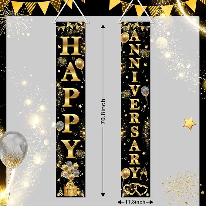 Avezano Happy Anniversary Door Banner Black and Gold Anniversary Decorations - Image 5