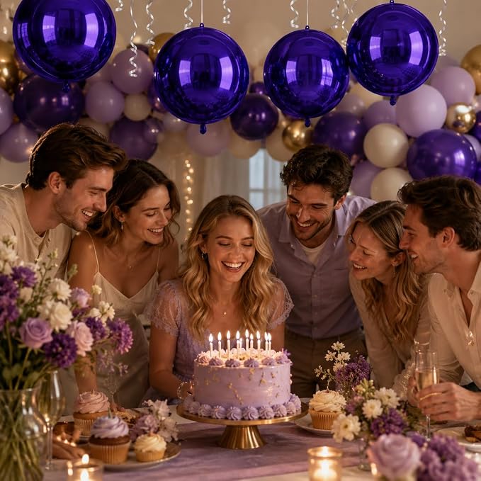 22 Inch Purple Foil Balloons, Big Round Foil Balloon - Image 3