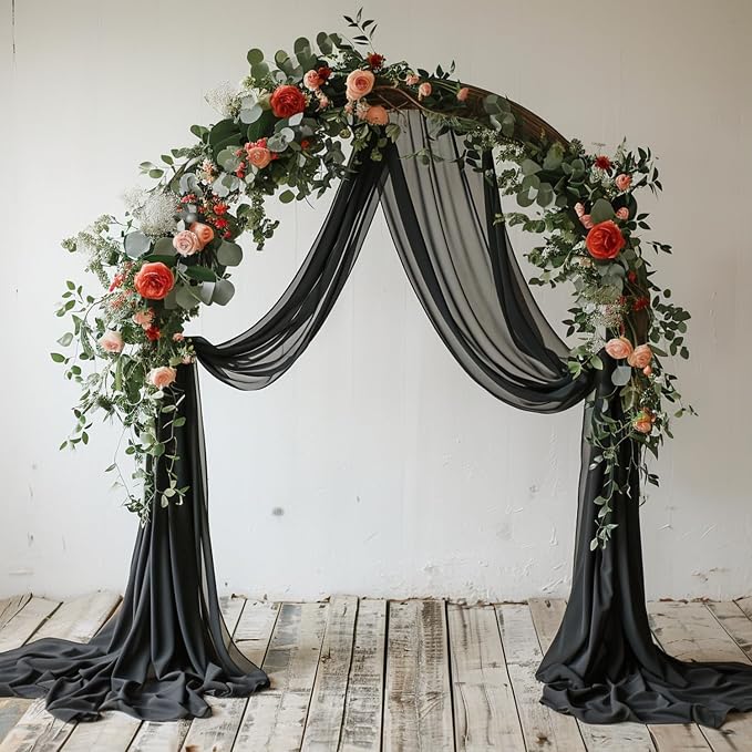 Black Wedding Arch Draping Fabric Backdrop Drapes Sheer 2 Panels | 28.7"x20FT - Image 4