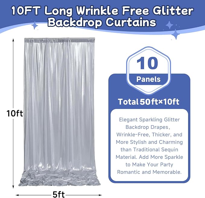 50ftx10ft Sequin Silver Backdrop Curtain Panels - Image 6