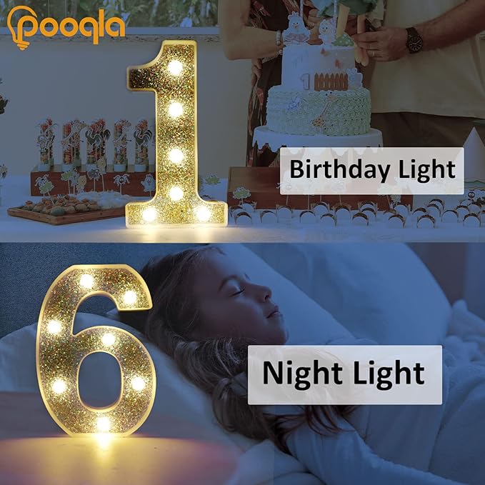 Pooqla Marquee Light up Numbers, Lighted Numbers for 9th Birthday Decorations, Night Light Battery Powered for Silver Party Decorations, Gift for Boys Girls Christmas Wedding Home Room Decoration
